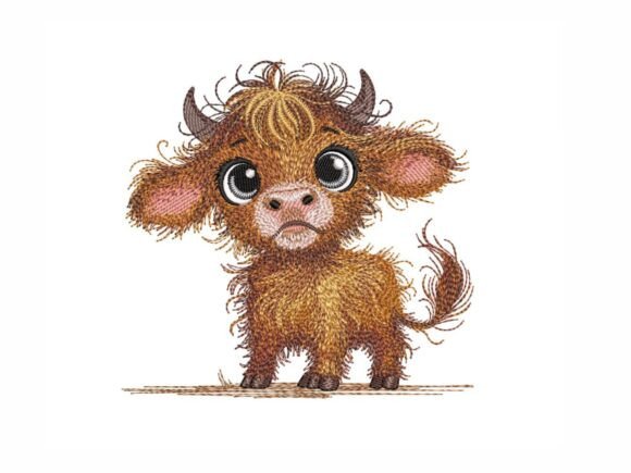 Baby Highland Cow Embroidery Design