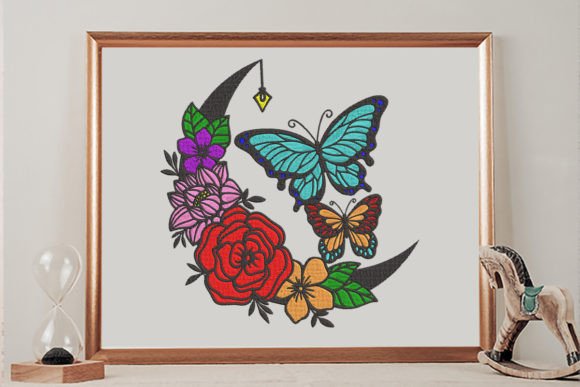 Butterfly Floral Moon Embroidery Design
