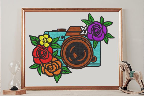 Camera Floral Embroidery Design