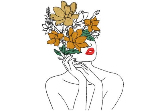 Face Young Beautiful Woman with Floral