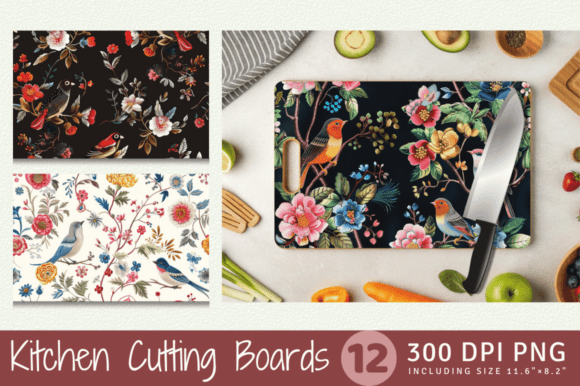Floral Birds Embroidery Cutting Boards S