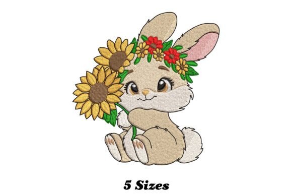 Floral Cute Rabbit Embroidery Design