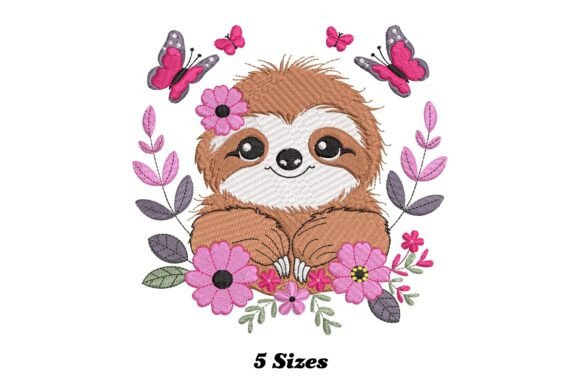 Floral Sloth Embroidery Design