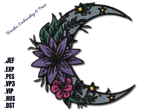Moon Flower Embroidery Design