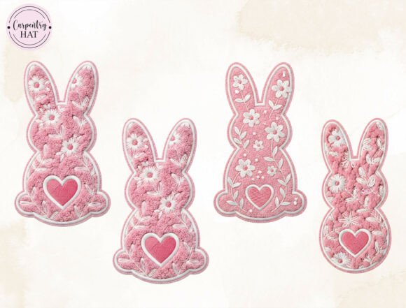 Pink Floral Bunny Embroidery PNG
