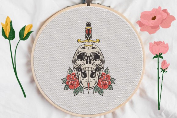Skull with Floral6 Embroidery Design